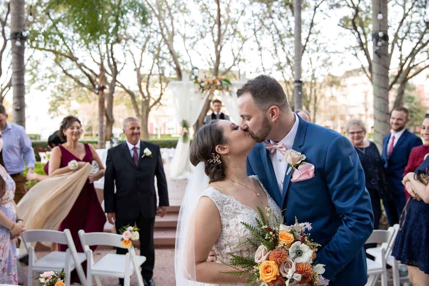 Tropical Wedding - Just Marry Weddings - PB&J Studios - Bride and Groom Kiss