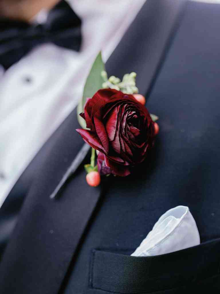 Dark Red Groom's Boutonniere
