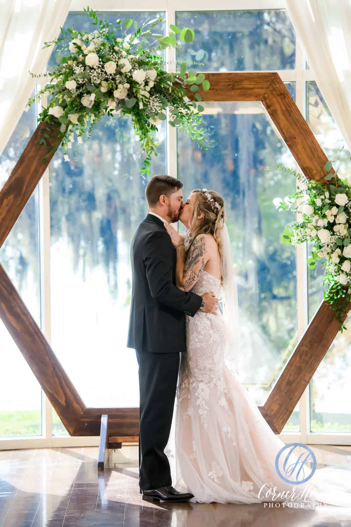 Lake Mary Events Center - Just Marry Weddings - Corner House Photography - Ceremony Kiss