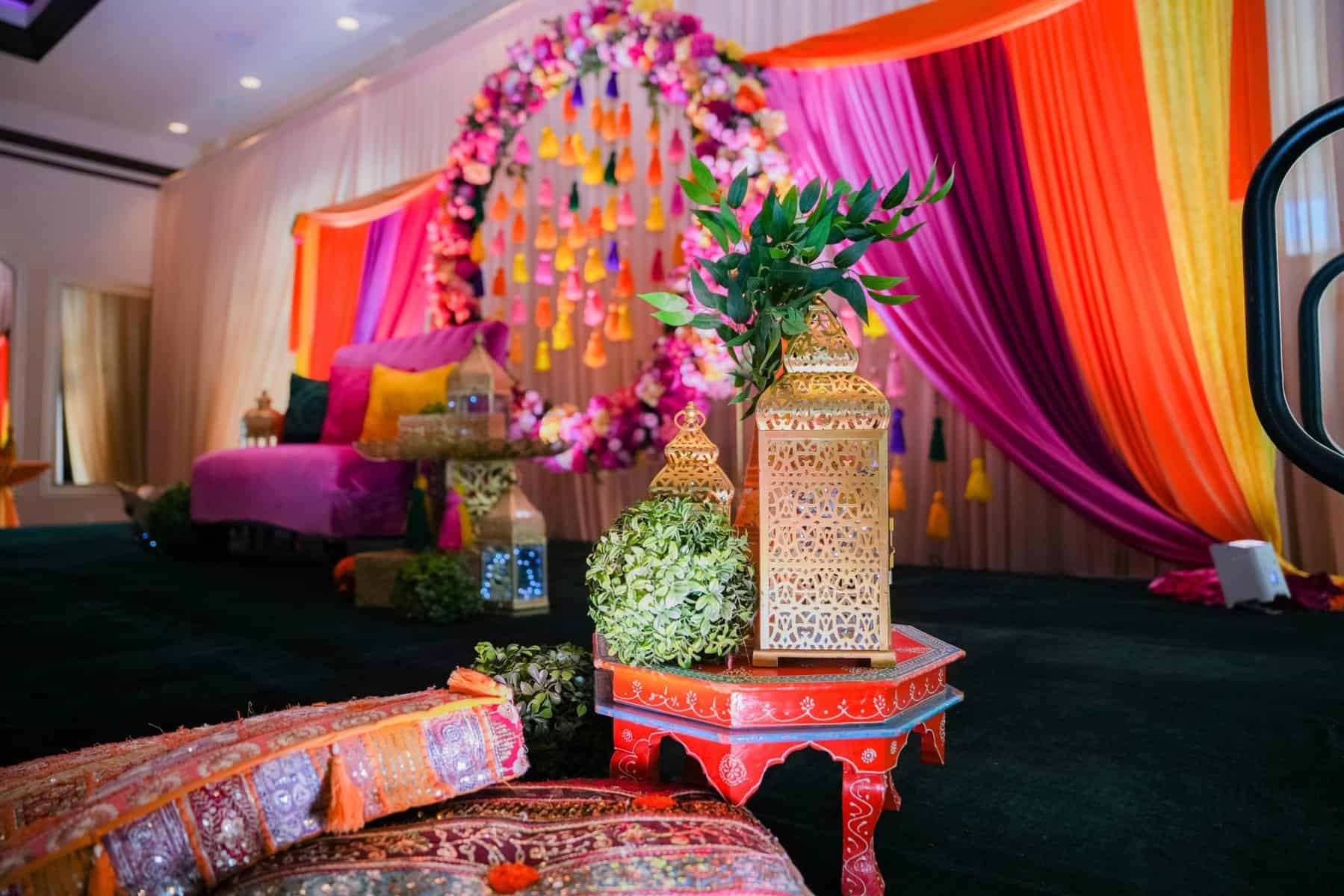 Indian wedding mehendi and sangeet decor