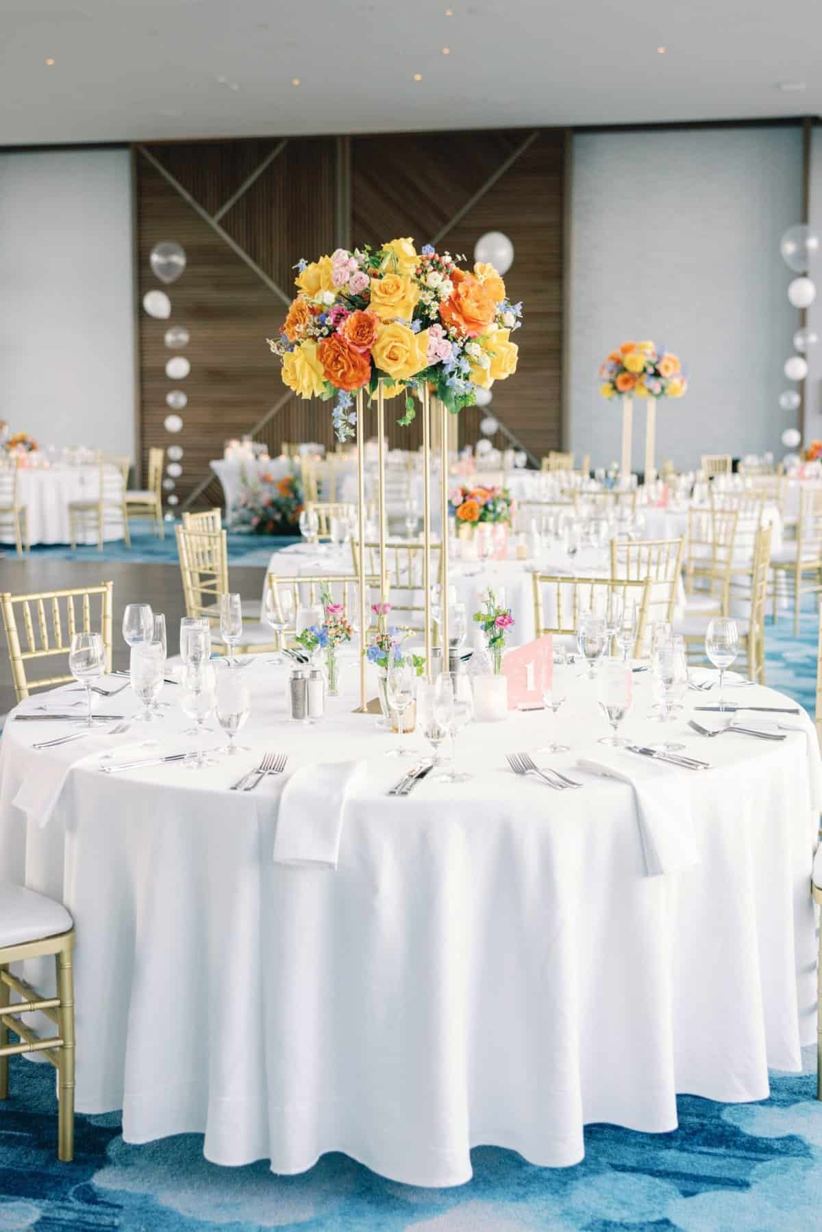 Summer reception decor - Reception at the WDW Swan Reserve Vue Ballroom