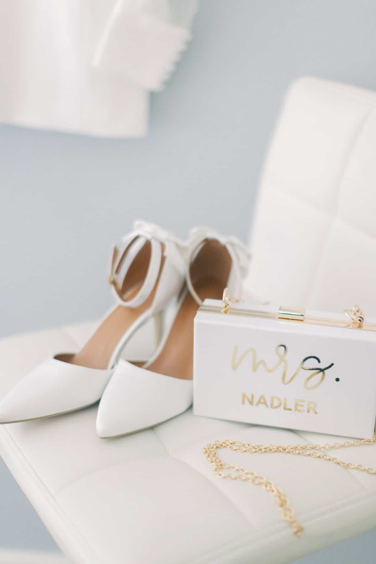 Bride's wedding shoes and purse