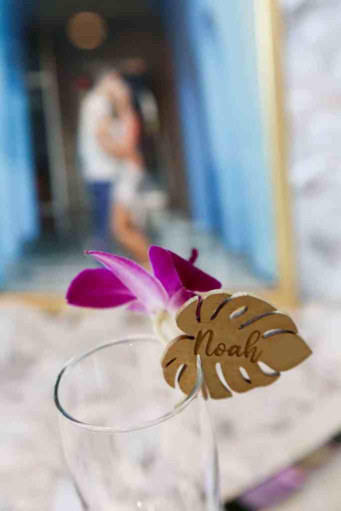 Tropical wedding place cards at the Hyatt Regency Grand Cypress