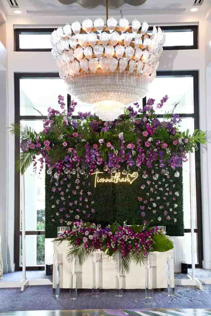 Tropical wedding reception decor at the Hyatt Regency Grand Cypress