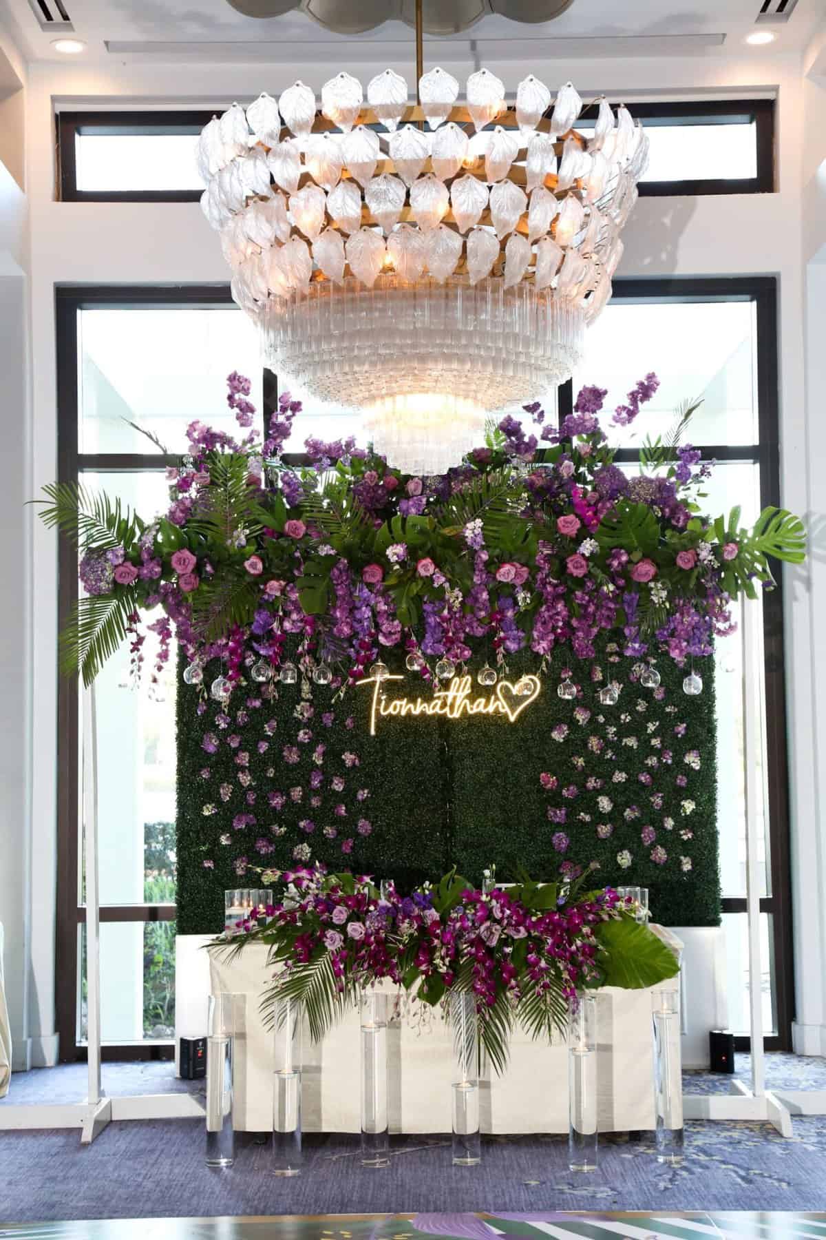 Tropical wedding reception decor at the Hyatt Regency Grand Cypress