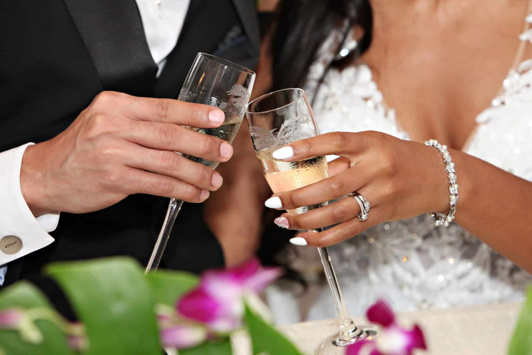 Champagne toast by the bride and groom