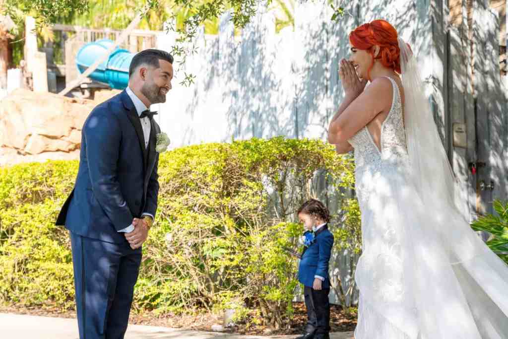 Bride and groom first look at Wyndham Grand Orlando Resort Bonnet Creek