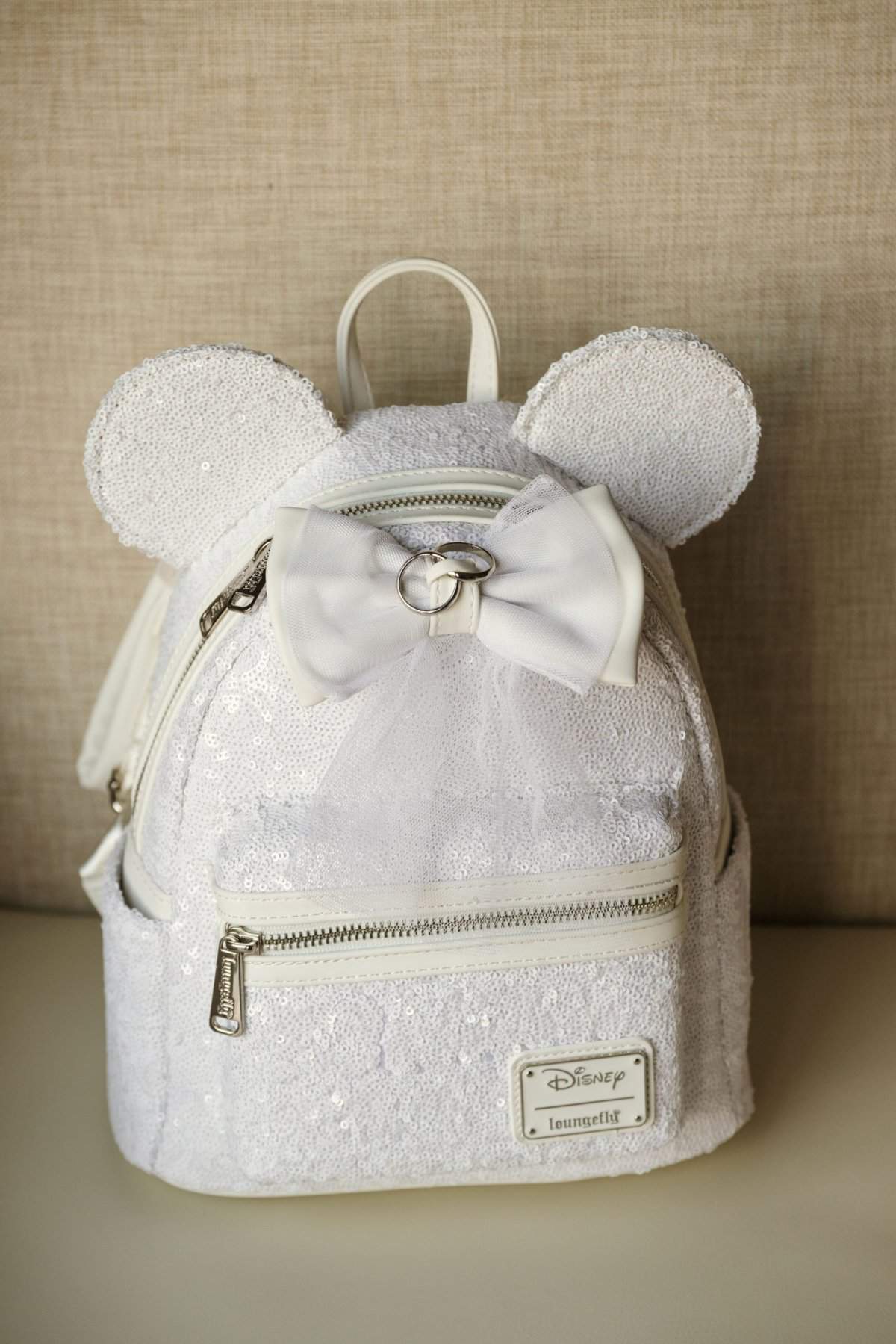 Bride Minnie Mouse Loungefly with wedding rings