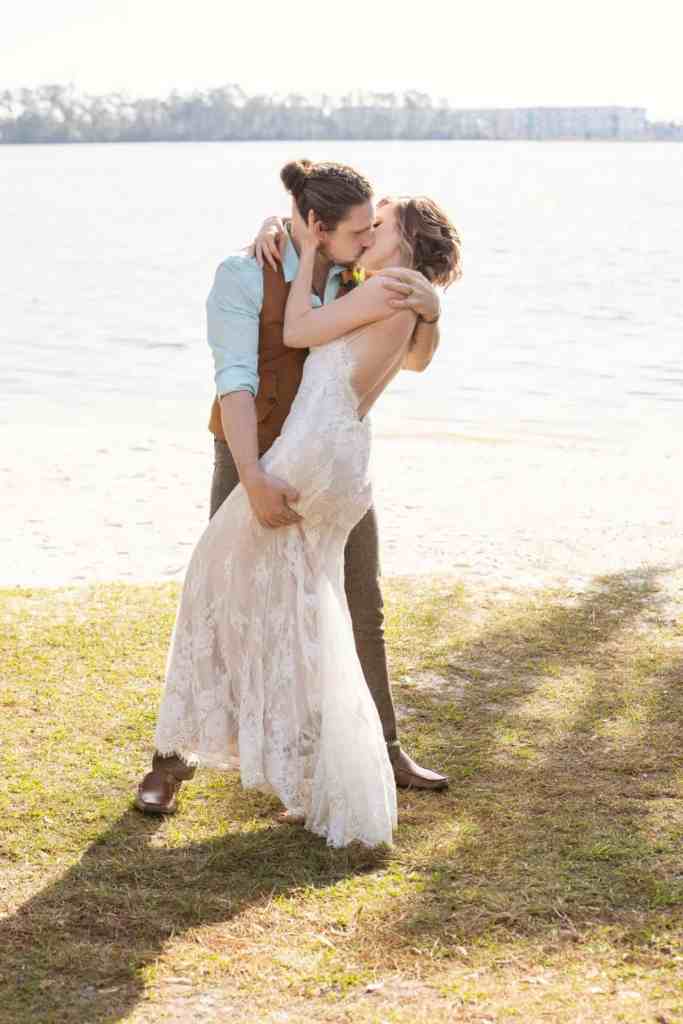 Bride and groom portraits at Paradise Cove in Disney Springs Orlando
