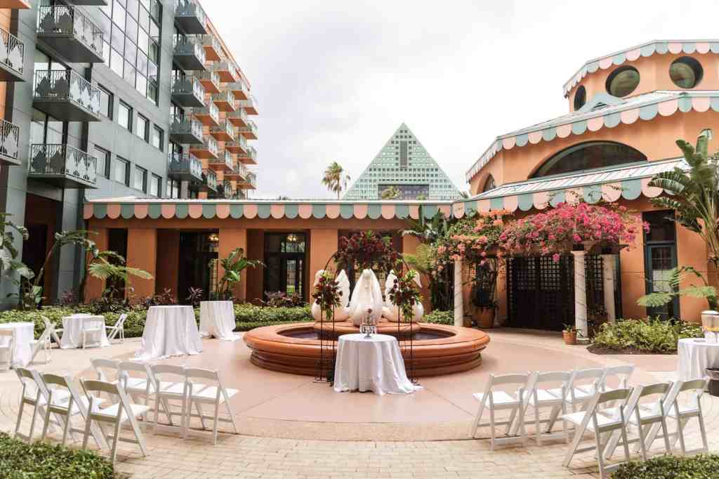 West Courtyard fountain wedding