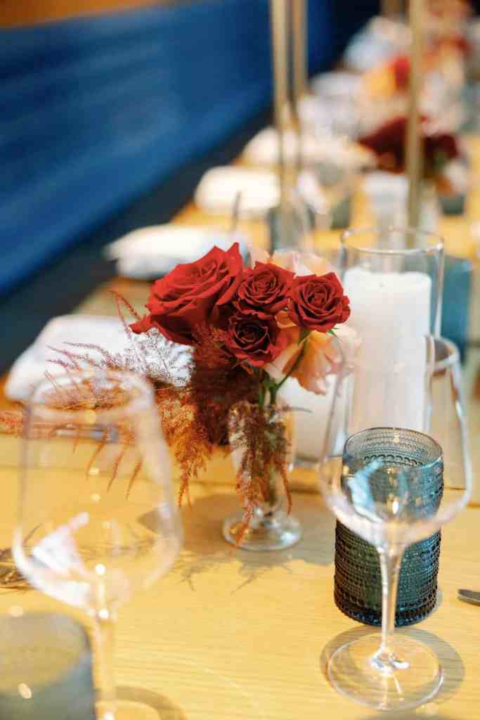 Red and pink rose centerpiece