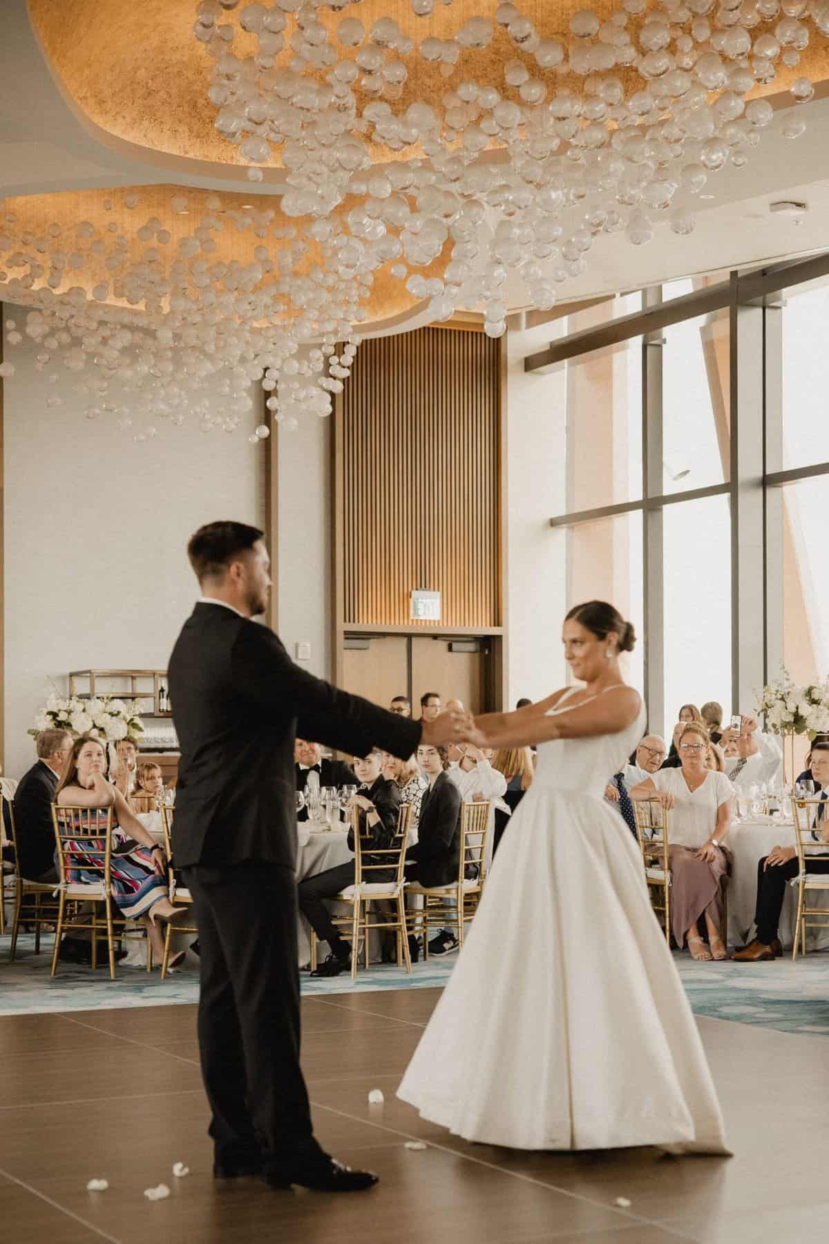 Bride and groom sharing their first dance