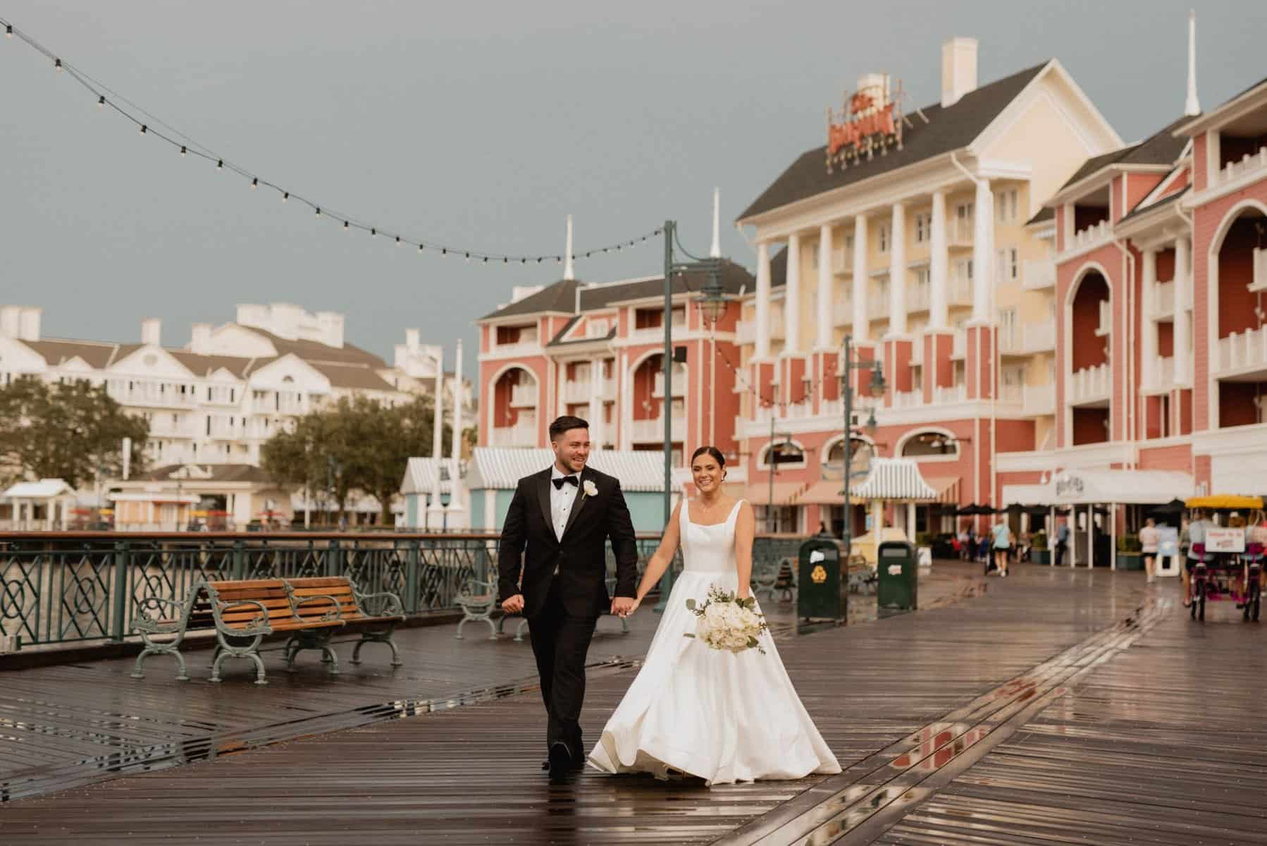 Bride and groom portraits at Disney Springs