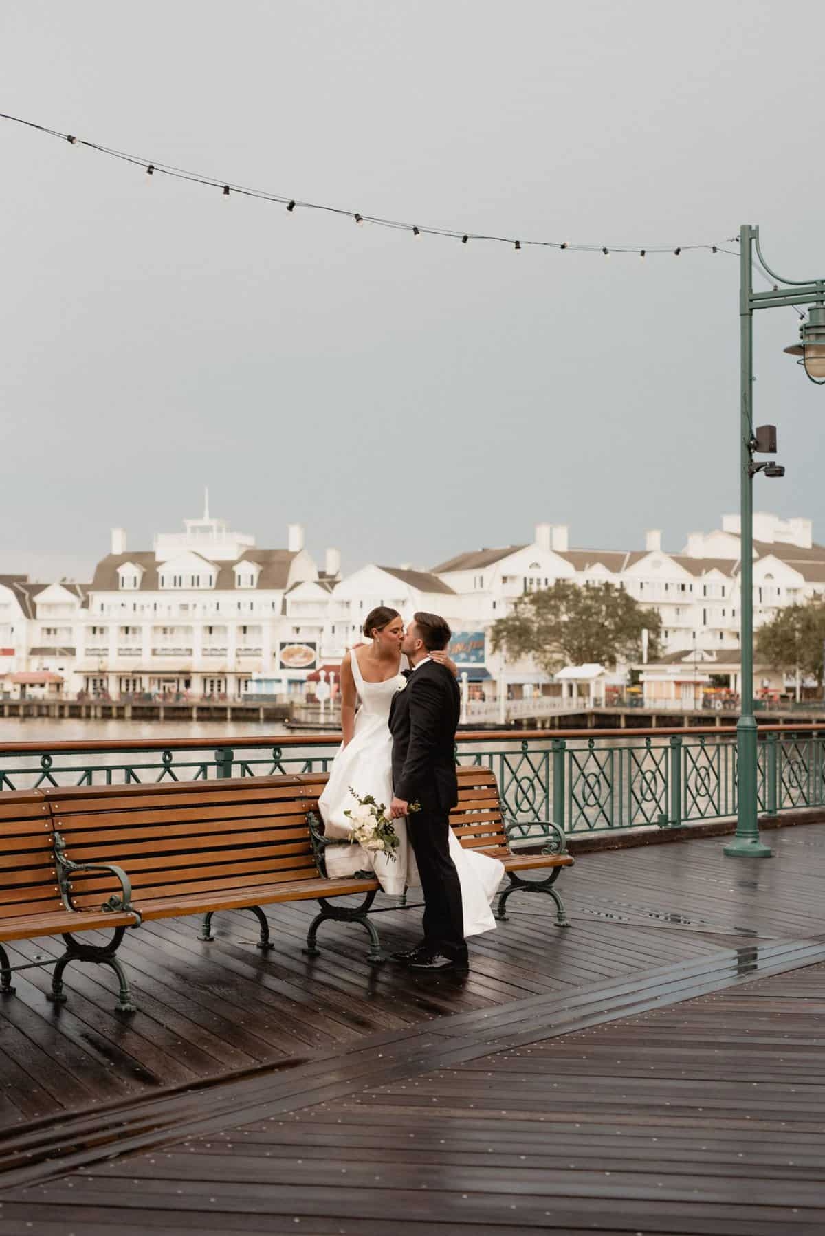Bride and groom portraits at Disney Springs