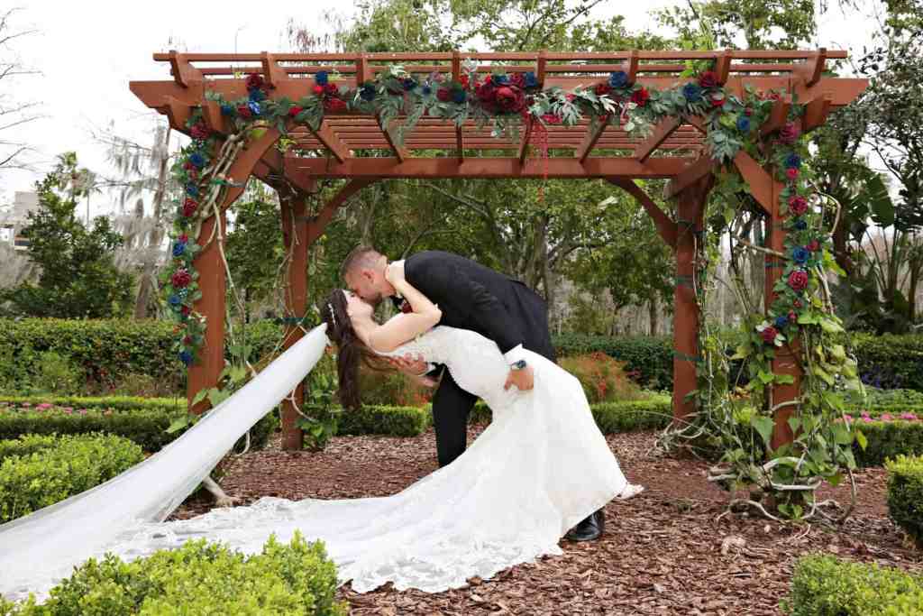 Bride and groom portraits at the Hard Rock Hotel's Butterfly Garden