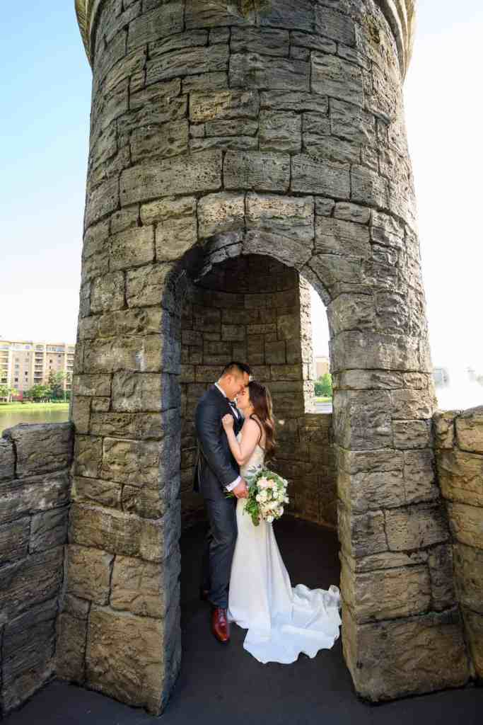 Bride and groom portraits around the Wyndham Grand Orlando Resort Bonnet Creek
