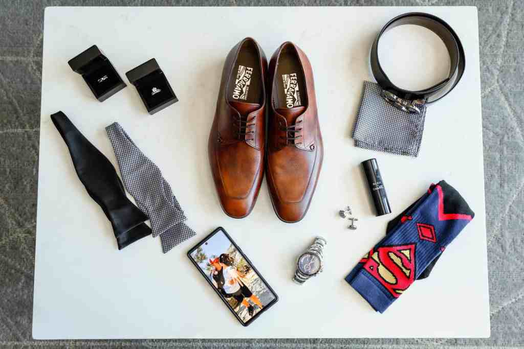 Groom's accessories flat lay