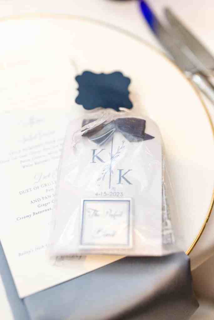 Dusty blue wedding favors