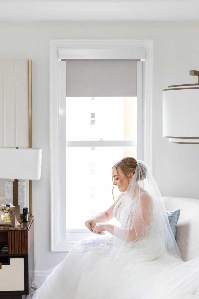 Bride getting ready on her wedding day
