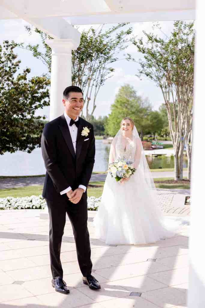 Bride and groom's first look