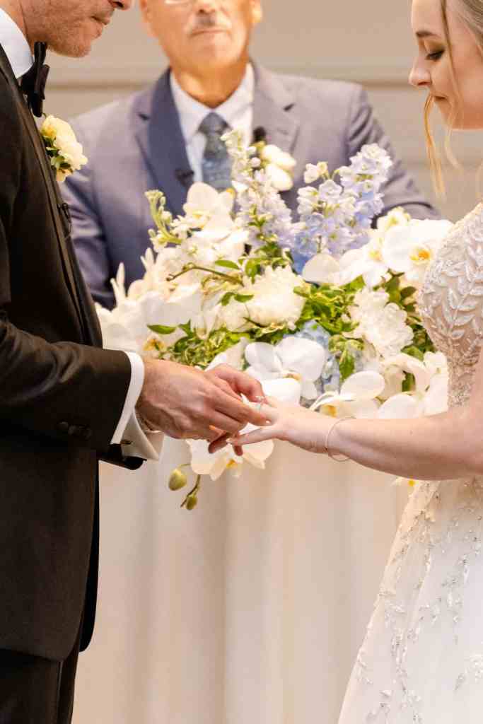 Bride and groom exchanging rings during the ceremony