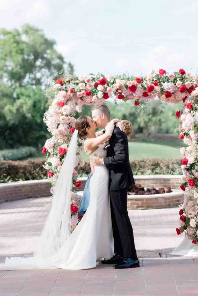 Bride and groom's first kiss