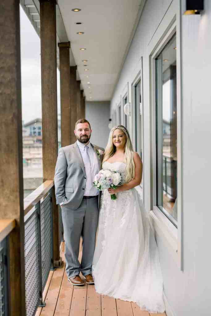 Bride and groom portraits around Paddlefish Disney Springs