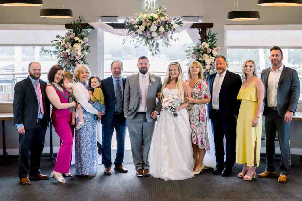 Family portraits with the bride and groom