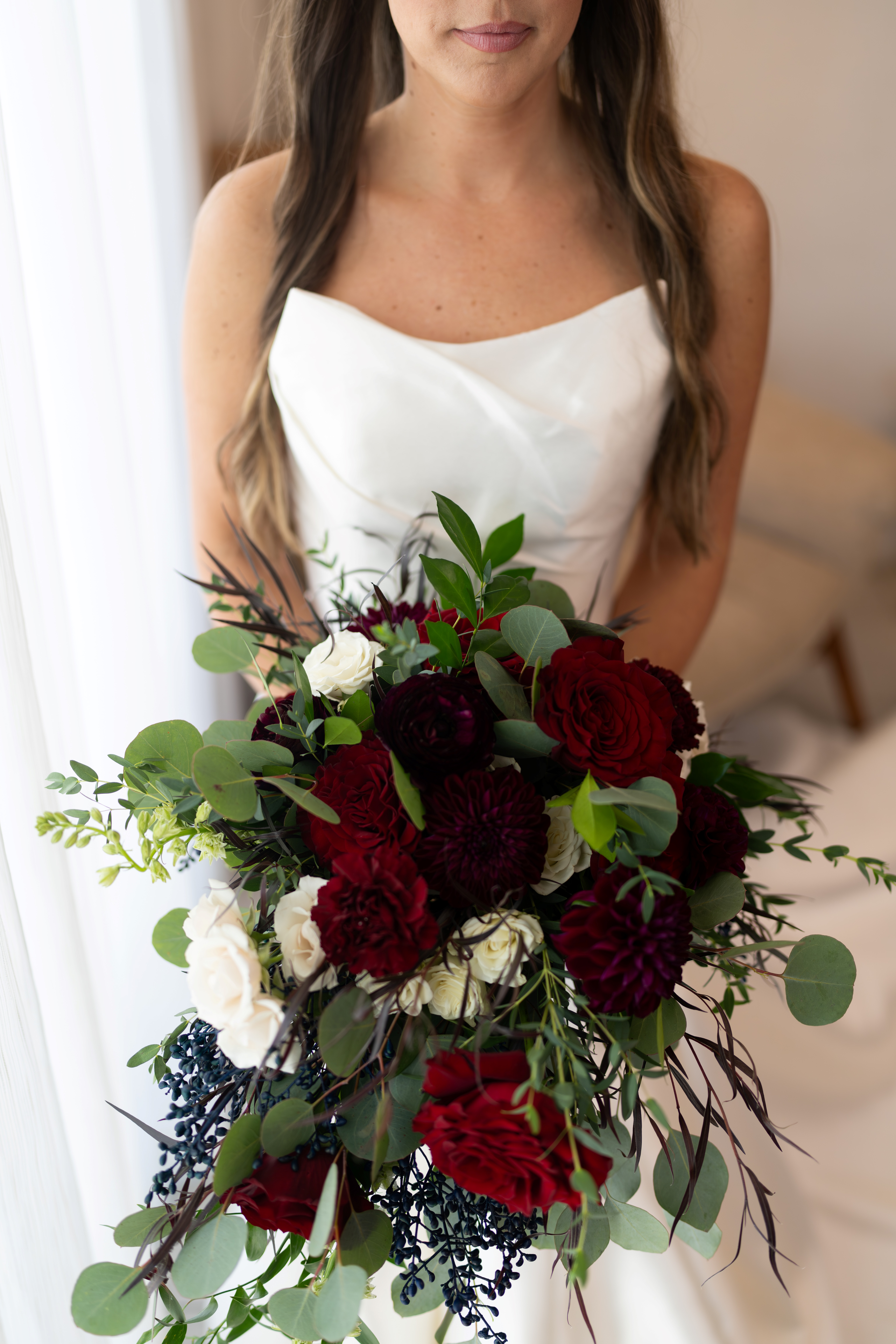 Deep red and white bridal bouquet