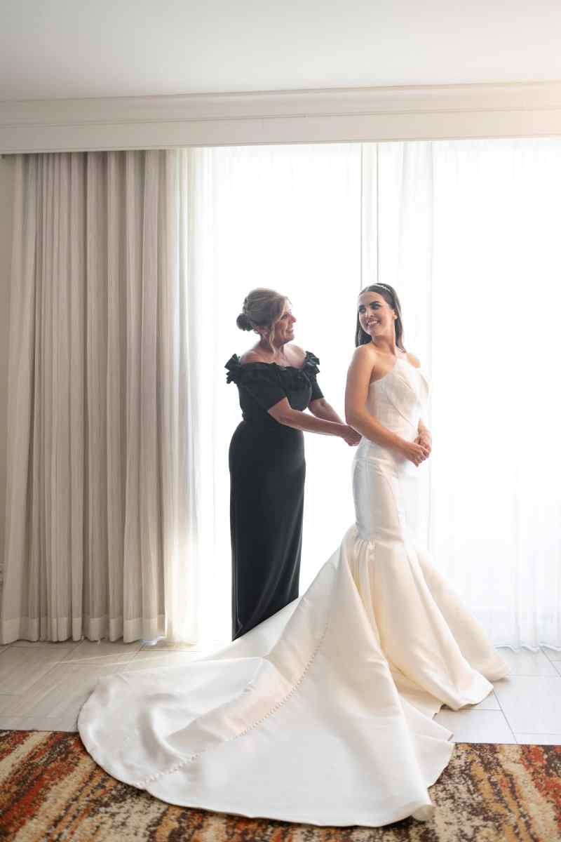 Bride getting ready with her mother