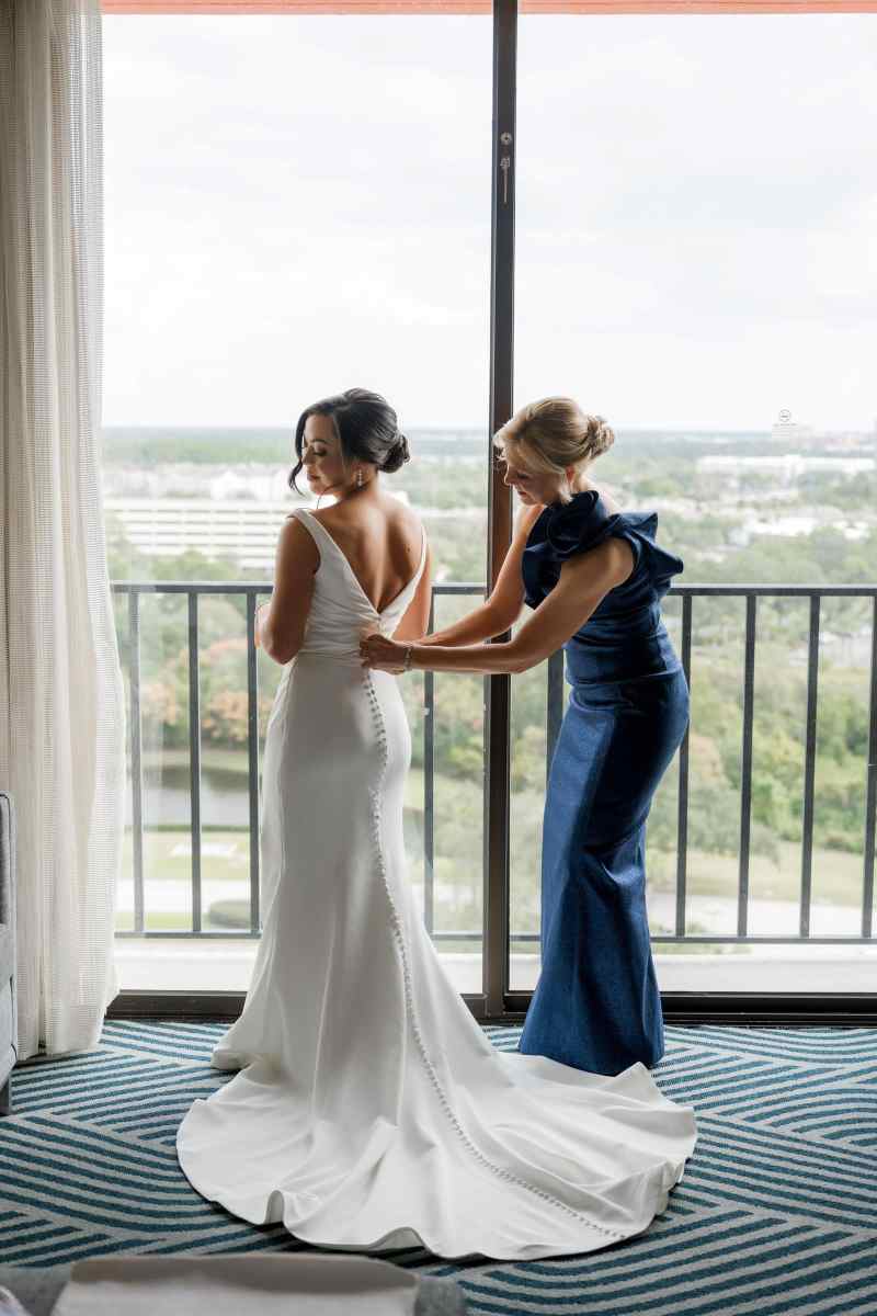 Bride getting ready with her mother