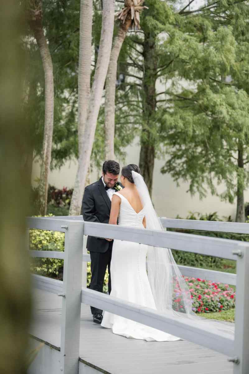 Bride and groom's first look at the Hyatt Regency Grand Cypress