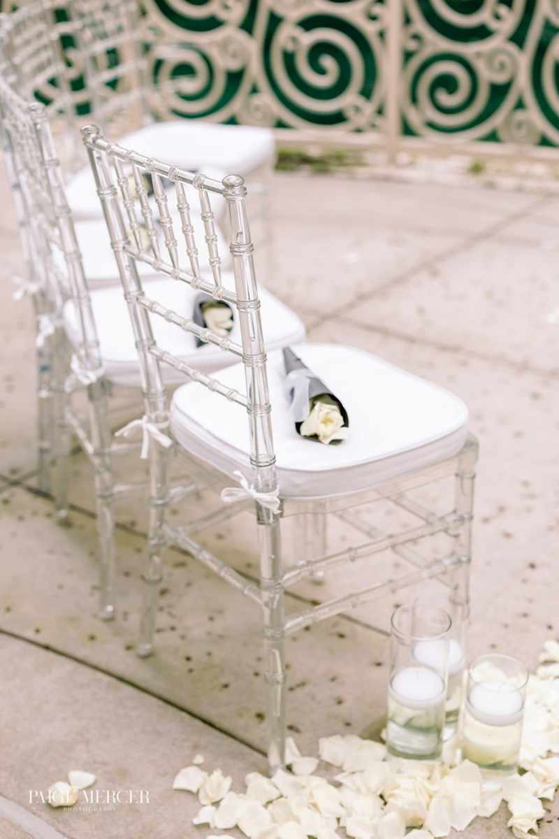 Clear and white Chiavary ceremony chairs