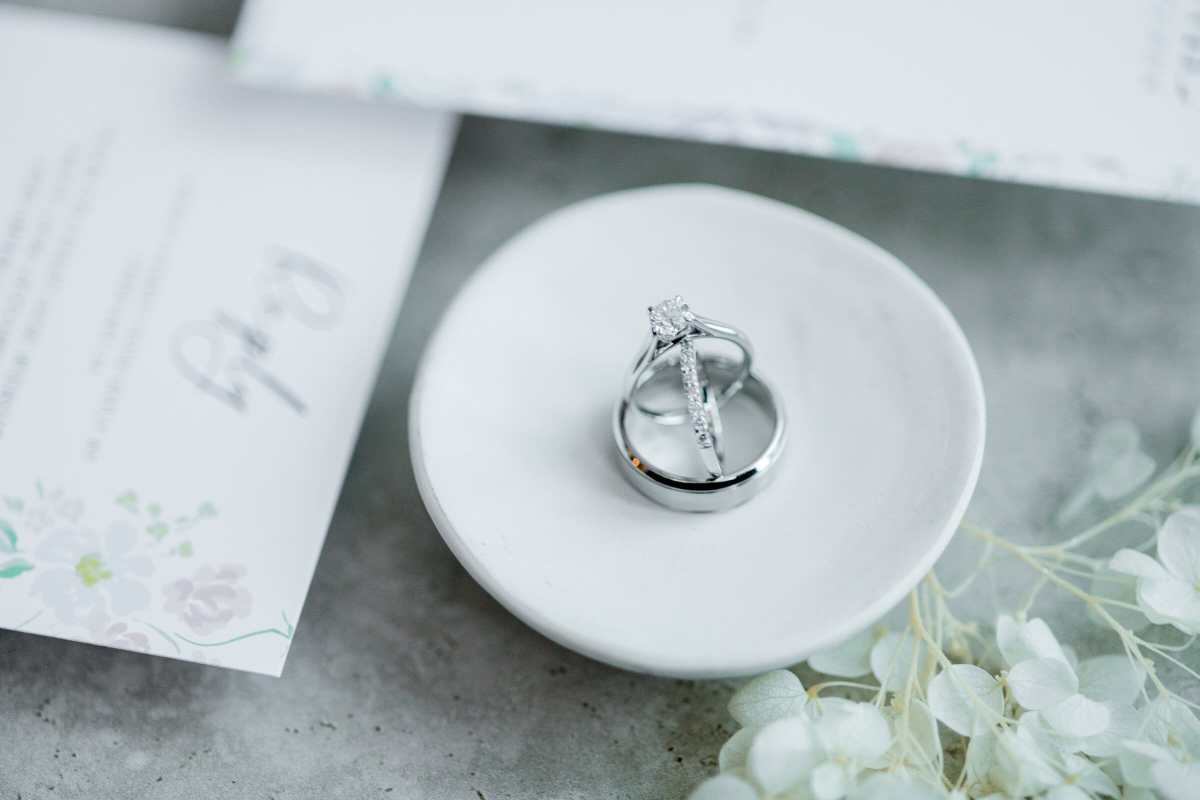 Wedding ring on a white dish