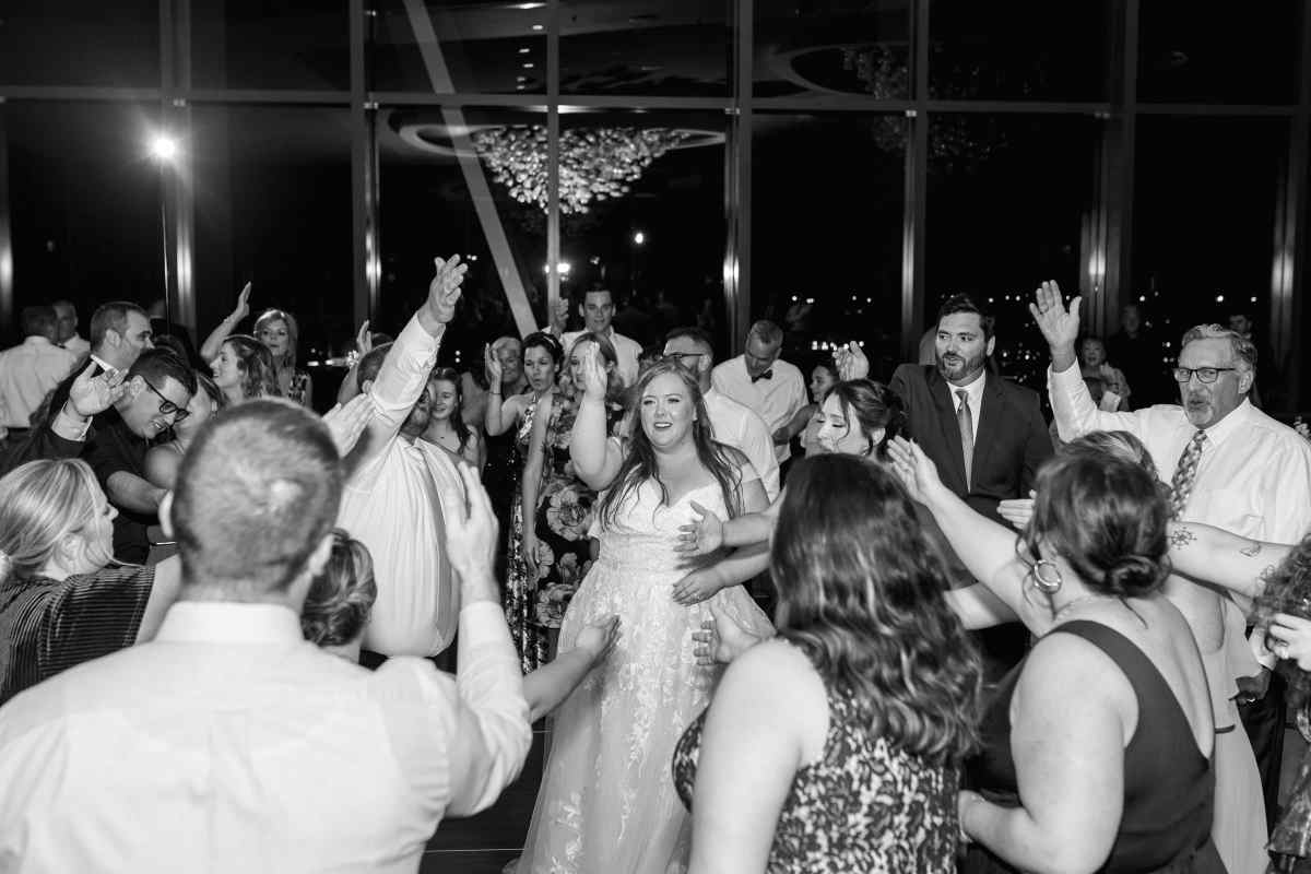 Bride and groom dancing during the reception