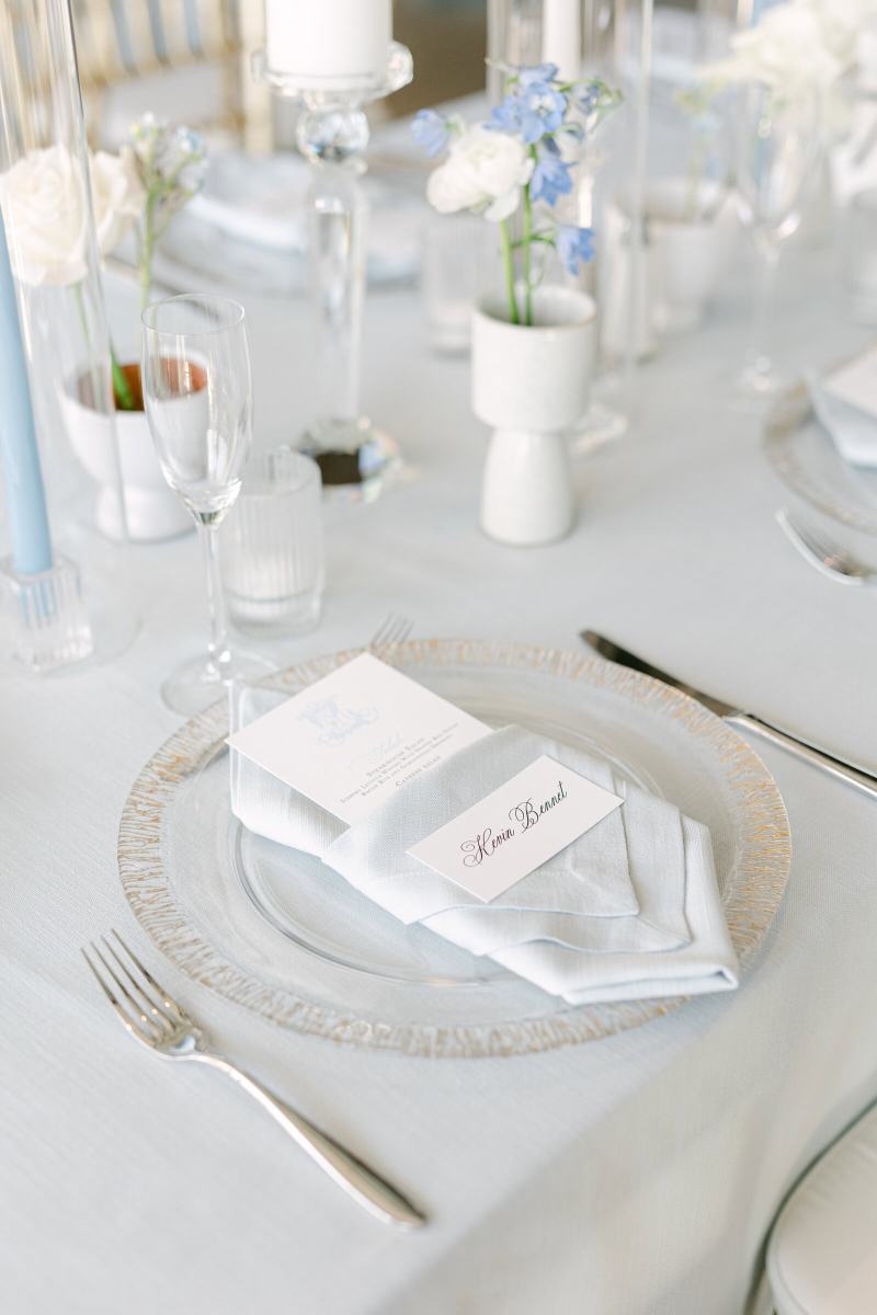 Soft blue wedding reception at Reunion Resort