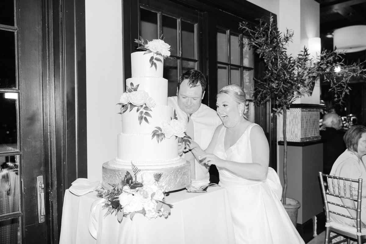 Black and white cake cutting photo