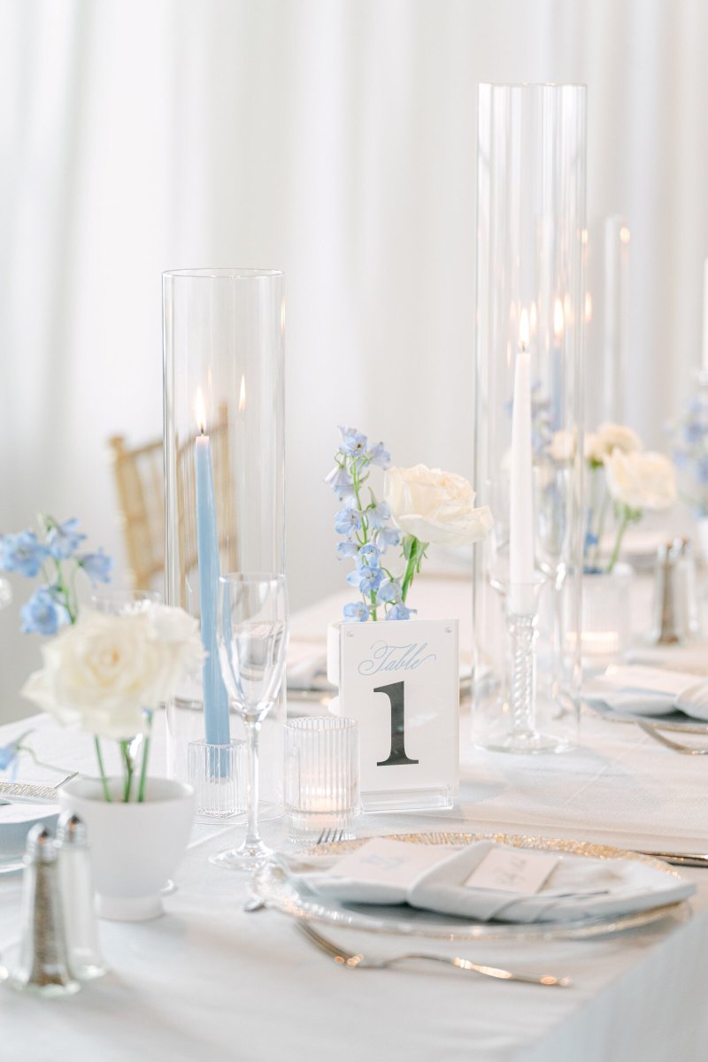 Soft blue wedding reception at Reunion Resort
