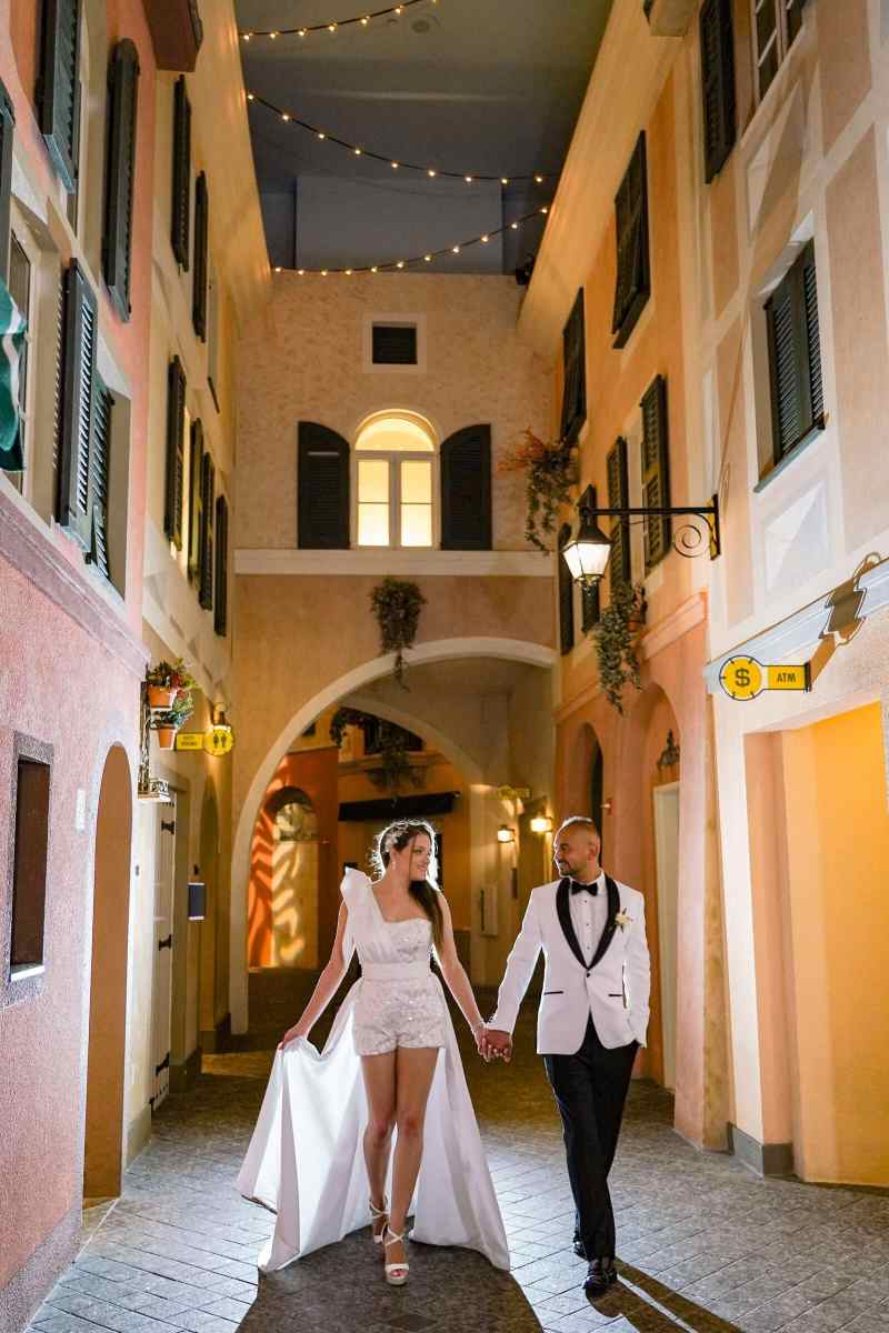 Bride and groom portraits around the Loews Portofino Bay Hotel