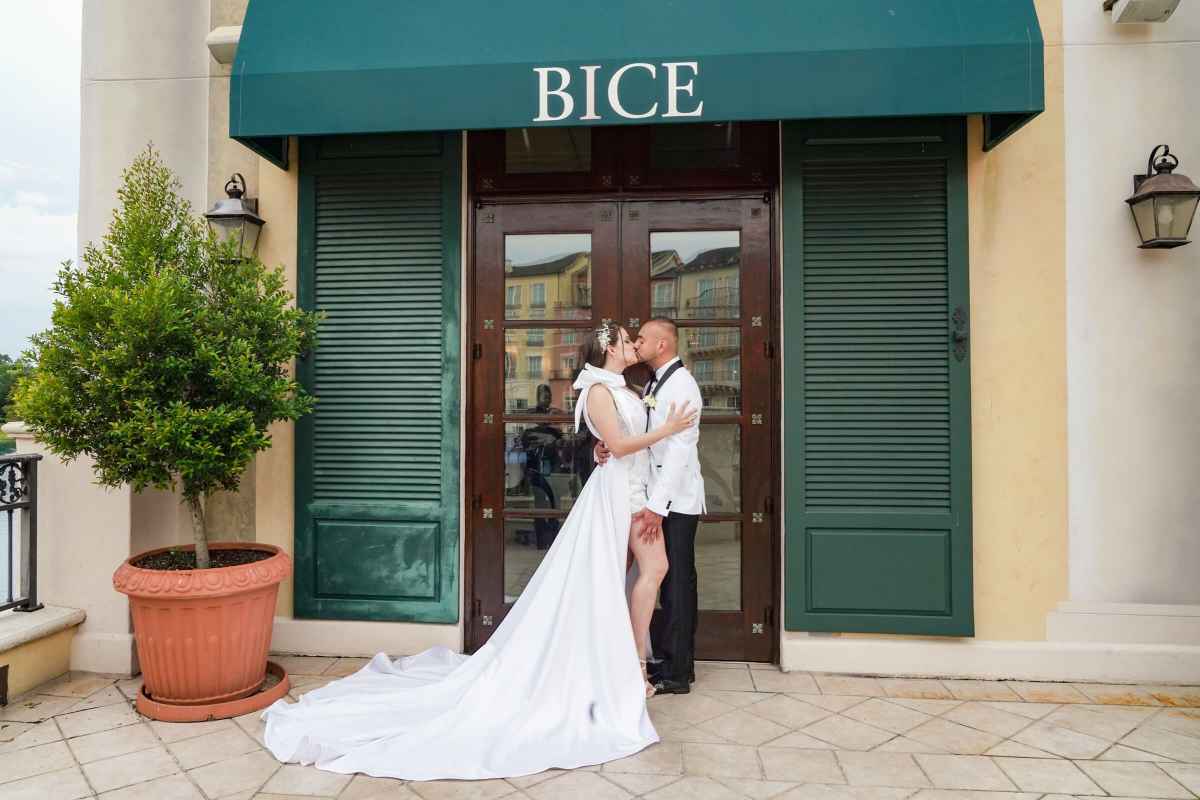 Bride and groom portraits around the Loews Portofino Bay Hotel