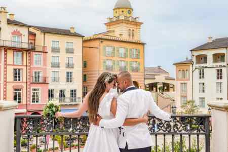 Bride and groom portraits around the Loews Portofino Bay Hotel