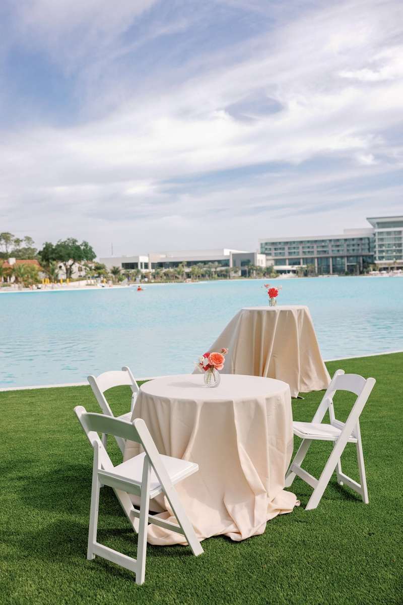 Outdoor cocktail hour on Evermore Orlando Resort's Boathouse Lawn