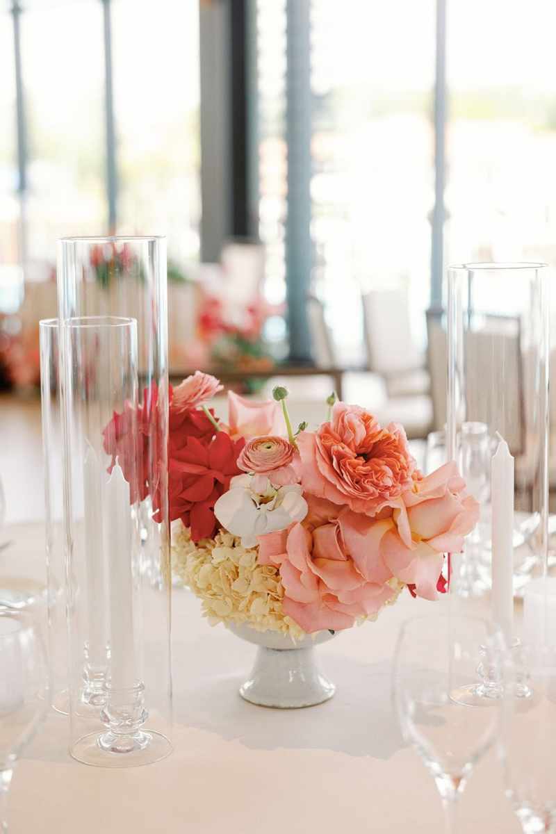 Pink and coral reception centerpiece