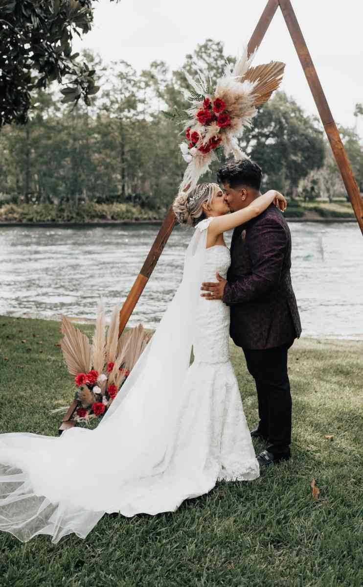 Bride and groom's first kiss