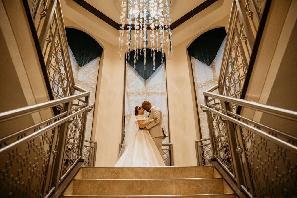 Bride and groom portraits around the Wyndham Grand Orlando Resort Bonnet Creek