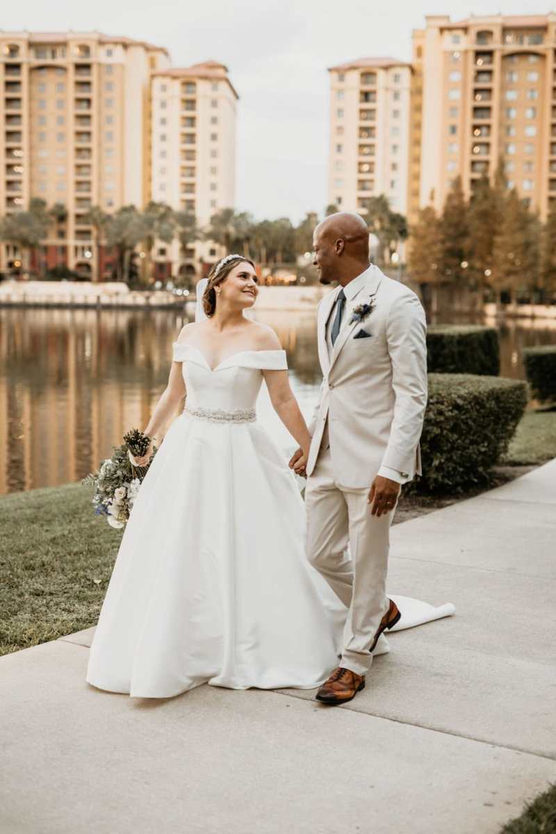 Bride and groom portraits around the Wyndham Grand Orlando Resort Bonnet Creek