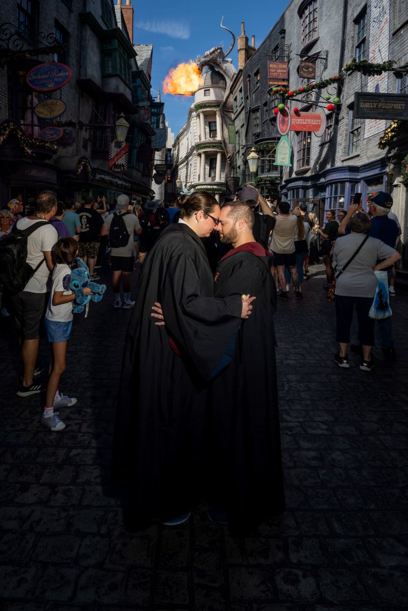 Bride and groom portraits at the Wizarding World of Harry Potter