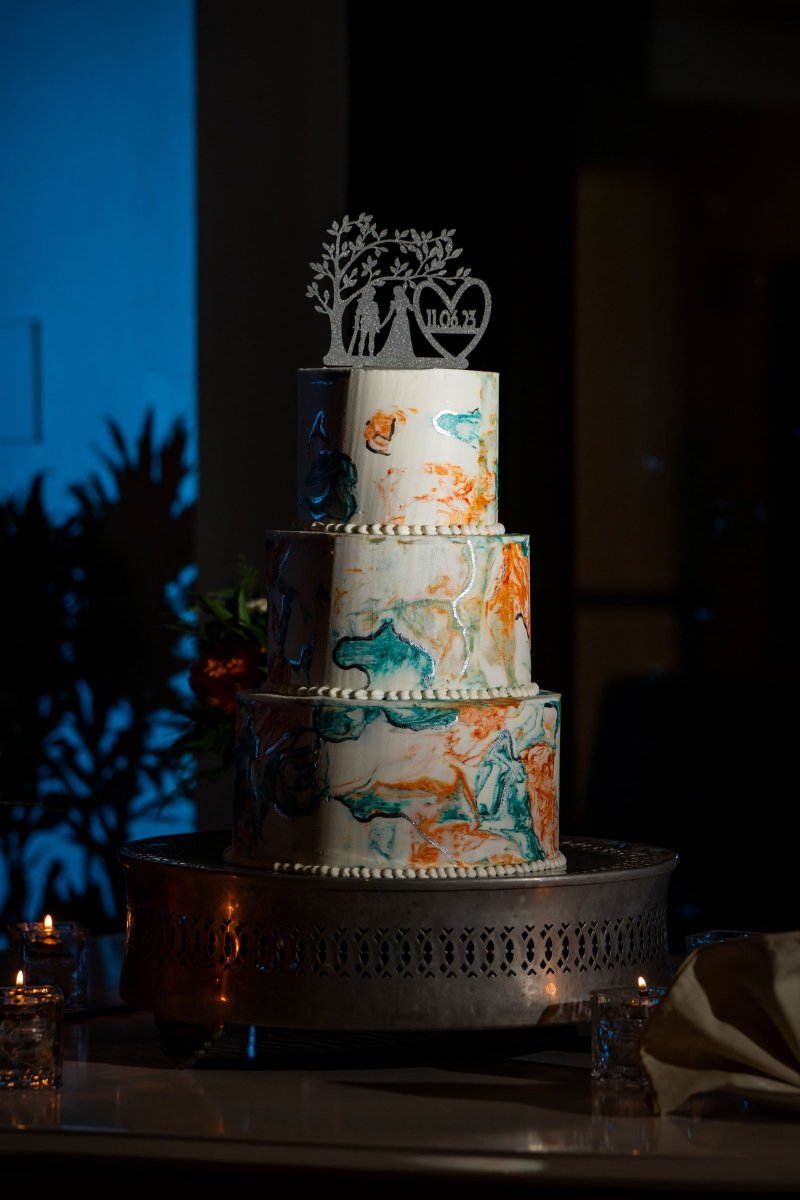 Three-tier watercolor wedding cake
