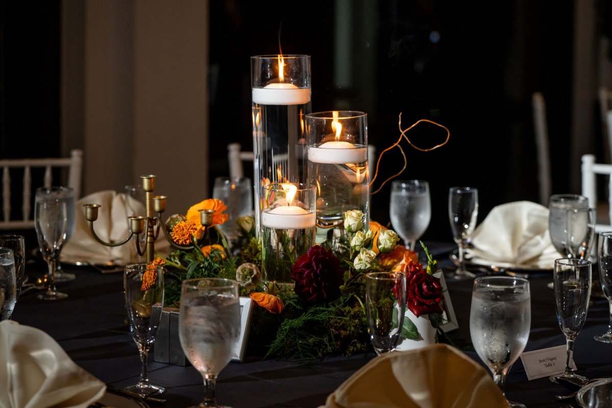 Fall themed wedding centerpiece