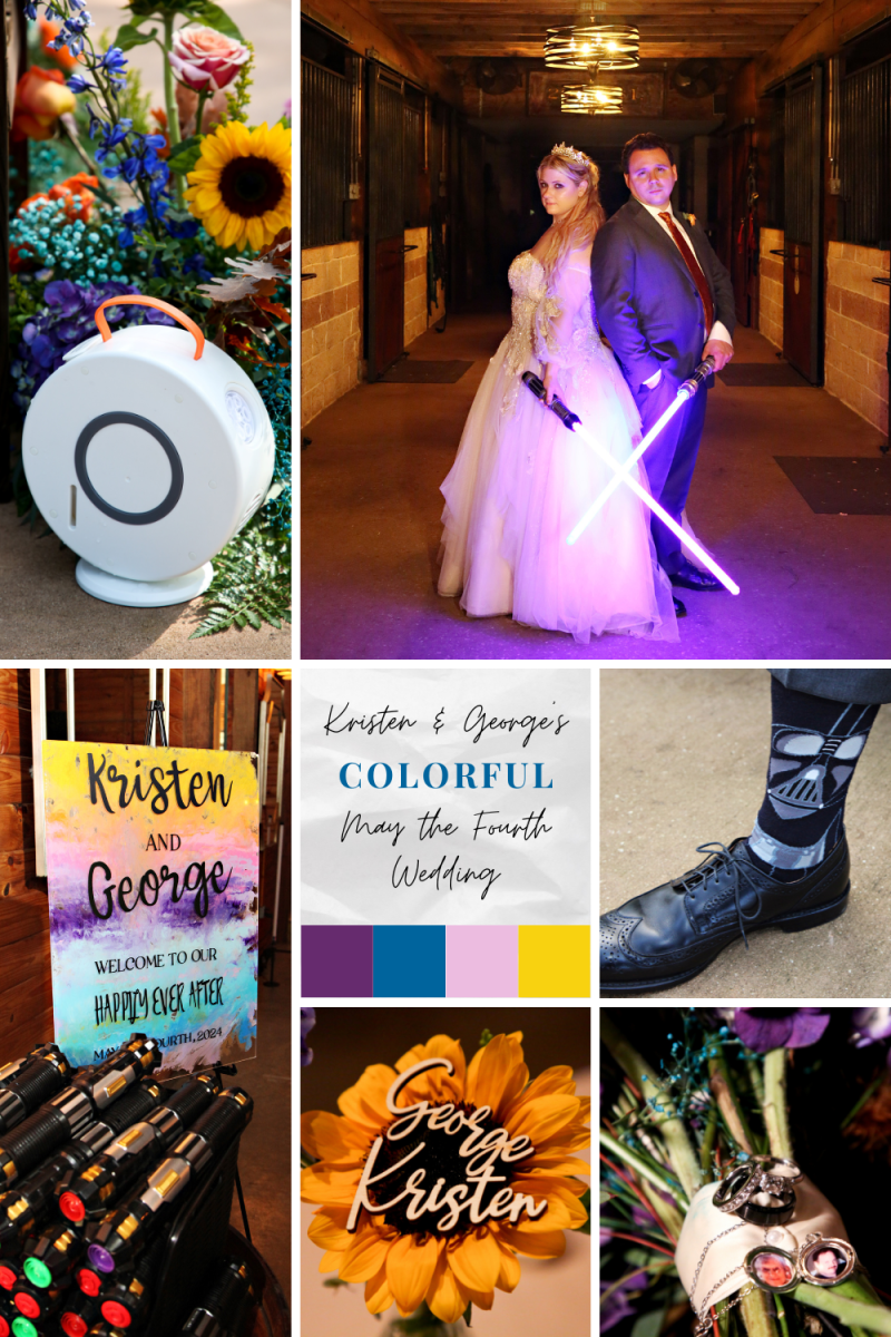 Pinterest pin for a colorful May the 4th wedding